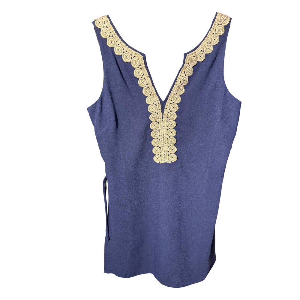 Lilly Pulitzer Navy Blue Gold Soutache Trim Sleeveless Romper Dress Size 10